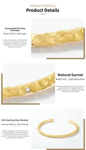 Détail du bracelet en argent S925 brossé fait main plaqué or avec pierres en zircone