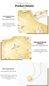 Detailed macro view of S925 sterling silver star pendant with hand-brushed gold finish