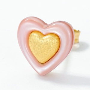 Pink shell heart stud earrings in S925 sterling silver with brushed gold inner heart
