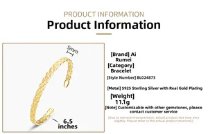 Detailed view of S925 silver gold plated lattice bangle with 5mm width and 6.5 inch size