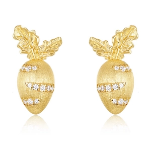 Luxurious S925 silver carrot stud earrings with gold brushed finish and sparkling zircons