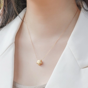 Golden brushed star pendant necklace with cubic zirconia on a 925 sterling silver chain