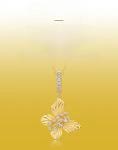 Detailed close-up of a brushed S925 sterling silver butterfly pendant with zircon inlay