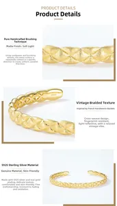 Macro detail of S925 sterling silver gold plated cuff with hand-brushed matte finish