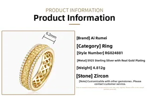Detail view of a 6.2mm S925 sterling silver spinning ring with gold plating and zircons