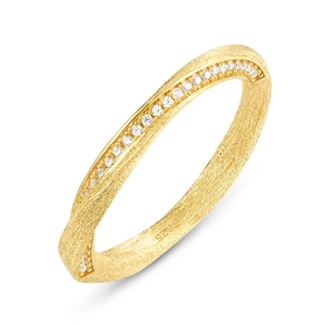 Bague Mobius en argent S925 plaqué or brossé avec zircons brillants artisanaux
