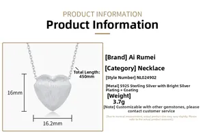 Detailed S925 sterling silver heart necklace specifications and size measurement guide