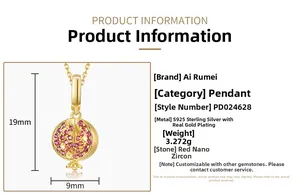 Detail showing S925 sterling silver pomegranate pendant dimensions 19mm by 9mm