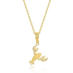 925 Sterling Silver Gold Plated Lobster Pendant Necklace For Women Hand Brushed Zirconia Inlaid Fashion Jewelry Clavicle Chain