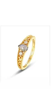 Macro detail of S925 silver stamp on gold-plated ring with teardrop labradorite stone