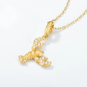 Handcrafted brushed gold lobster necklace pendant with sparkling zircon inlays for women