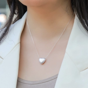 Handmade 925 sterling silver heart pendant necklace with elegant matte brushed finish