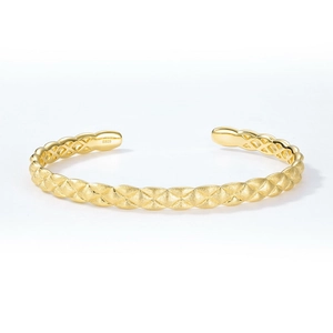 Elegant gold quilted lattice pattern open cuff bracelet in S925 sterling silver for women