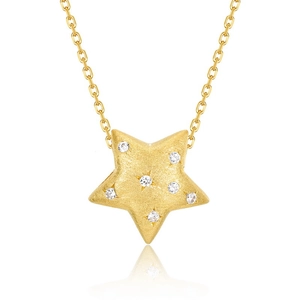 Handcrafted brushed gold star pendant necklace in 925 sterling silver with zircon stones