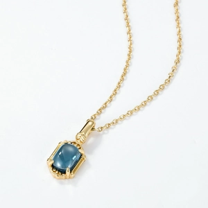Collana vintage in argento 925 placcato oro con ciondolo quadrato topazio blu Londra