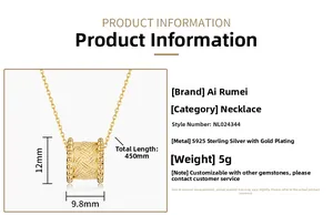 Detail showing 12x9.8mm gold plated S925 silver cylinder pendant and 450mm chain size