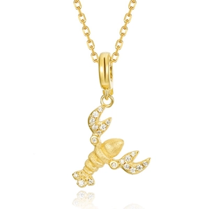 Unique 925 silver lobster pendant necklace with gold plating and sparkling zircon stones