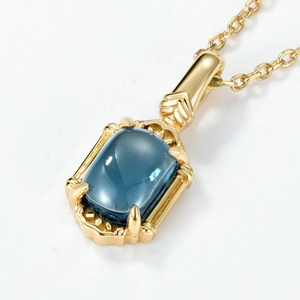 Collana vintage in argento 925 placcato oro con ciondolo rettangolare in topazio blu