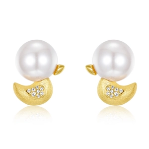 Cute yellow duck pearl earrings with matte gold finish and sparkling zircon stones