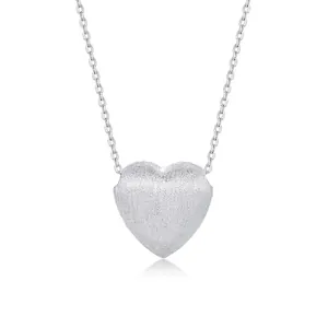 925 Sterling Silver Heart Pendant Necklace For Women Minimalist Handmade Brushed Texture Dainty Choker Chain Fashion Jewelry Gift