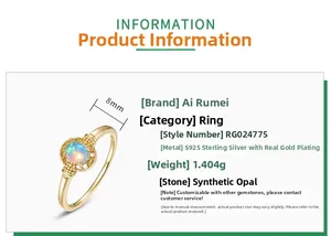 Detailspezifikationen des S925 Sterling Silber Goldrings mit 8mm synthetischem Opal