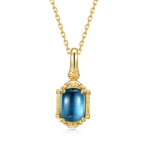 Collana vintage in argento 925 placcato oro con ciondolo rettangolare in Topazio Blu