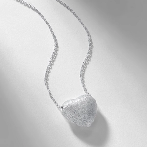 Handmade 925 sterling silver heart necklace with unique brushed metal texture finish