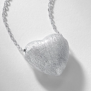 Minimalist 925 sterling silver heart necklace with a brushed matte finish for women