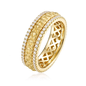 Vintage quilted 925 silver spinner ring with double row crystals and matte gold finish
