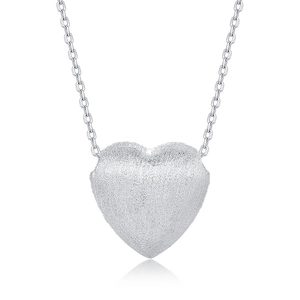 Handcrafted 925 sterling silver heart necklace with a matte brushed finish on a fine chain