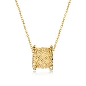 S925 Sterling Silver Gold Plated Xiao Man Yao Pendant Necklace For Women Braided Texture Cylinder Slide Pendant Dainty Box Chain Jewelry Gift