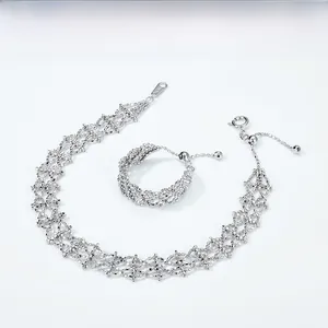 Detail of S925 sterling silver mesh link necklace and bracelet set with adjustable clasp