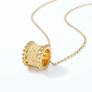 Elegant gold S925 sterling silver cylinder pendant necklace with woven texture details