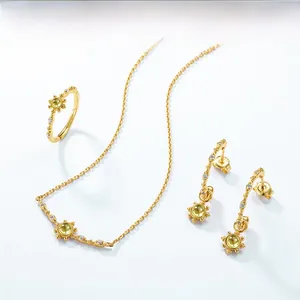 Exquisite S925 silver gold-plated olive stone jewelry set with crown ring and necklace