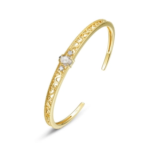 Exquisite S925 sterling silver open bangle with hollow filigree and labradorite stone