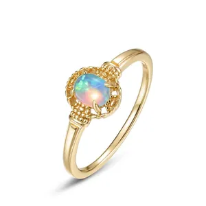 Vintage S925 Silber Vergoldet Ovaler Synthetischer Opal Ring Damen Minimalist Mode Schmuck Geschenk Eleganter Accessoire