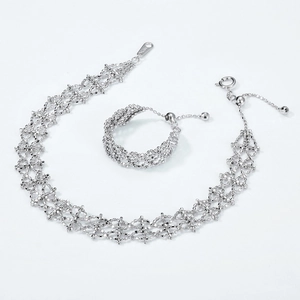 Elegant 925 sterling silver mesh link chain ring with adjustable bead slider