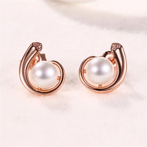Élégantes boucles d'oreilles perles en argent 925 plaqué or rose avec détails en cristal