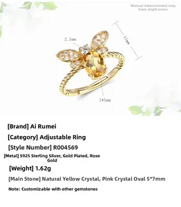 Dettaglio dell'anello ape in argento S925 con citrino naturale e fascia a corda