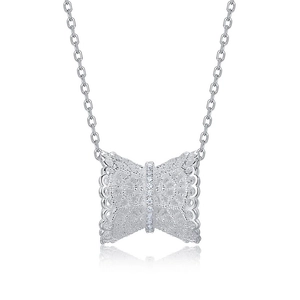 Collier en argent sterling S925 avec pendentif en dentelle creuse et cristaux de zircon