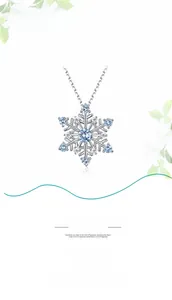 Detailed view of S925 silver snowflake pendant with blue rhinestones and micro-inlays