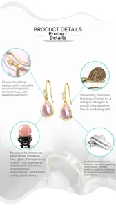 Vue macro de boucles d'oreilles en argent 925 avec quartz rose et détails dos