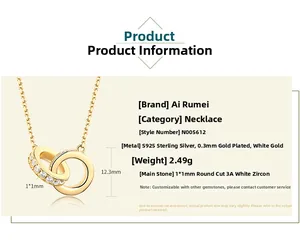 Detailed specs of S925 sterling silver interlocking double ring necklace with 3A white zircon