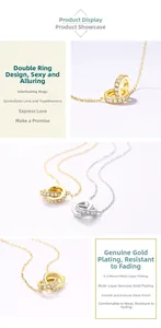 Detail of interlocking double ring pendant with 0.3 micron multi-layer gold plating