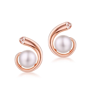 Boucles d'oreilles en argent 925 avec perle, spirale en or rose et détail de cœur