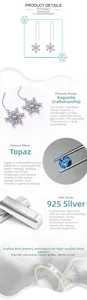 Detail showing S925 sterling silver snowflake earrings with blue spinel and zircon stones