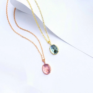 Élégants colliers en argent S925 avec pendentifs en cristal rose et bleu