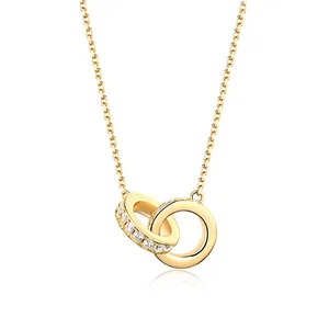 925 Sterling Silver Double Interlocking Circle Pendant Only Without Chain Rhinestone Pave Small Round Loop Pendant Women Fashion Jewelry Gift