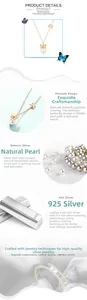 Macro detail of S925 silver bow pendant with a round natural freshwater pearl