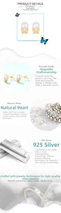 Detailed view of 925 silver bow stud earring with natural freshwater pearl inlay